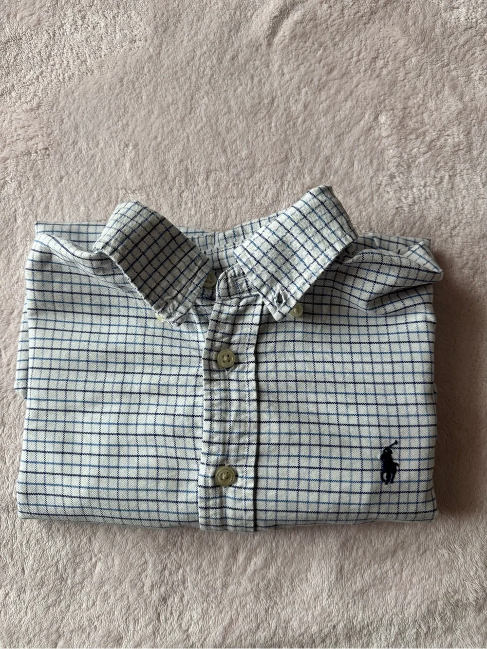 Kids Ralph Lauren White and Navy Grid Button-Down Shirt